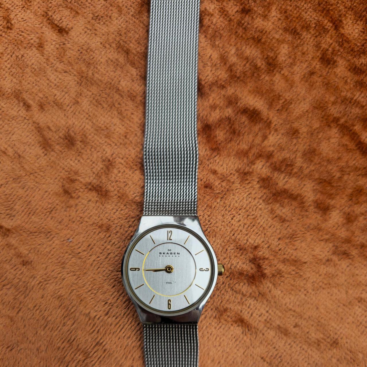 Vintage Skagen silver watch with gold accents