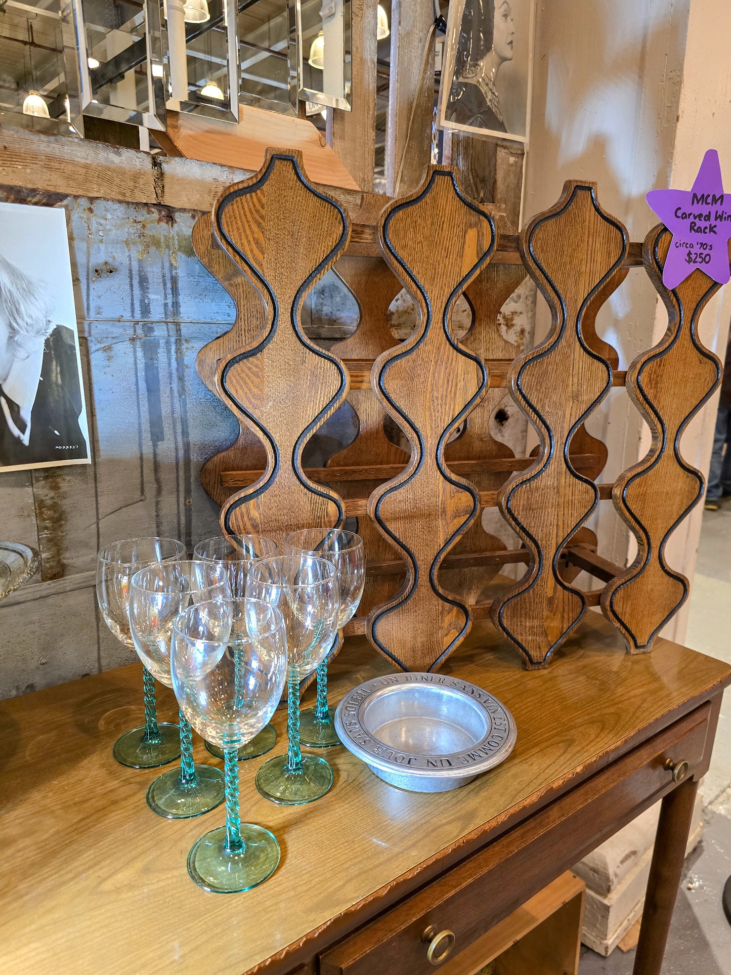 Vintage Crystal D'Arques Aqua Twist Stem Wine Glasses