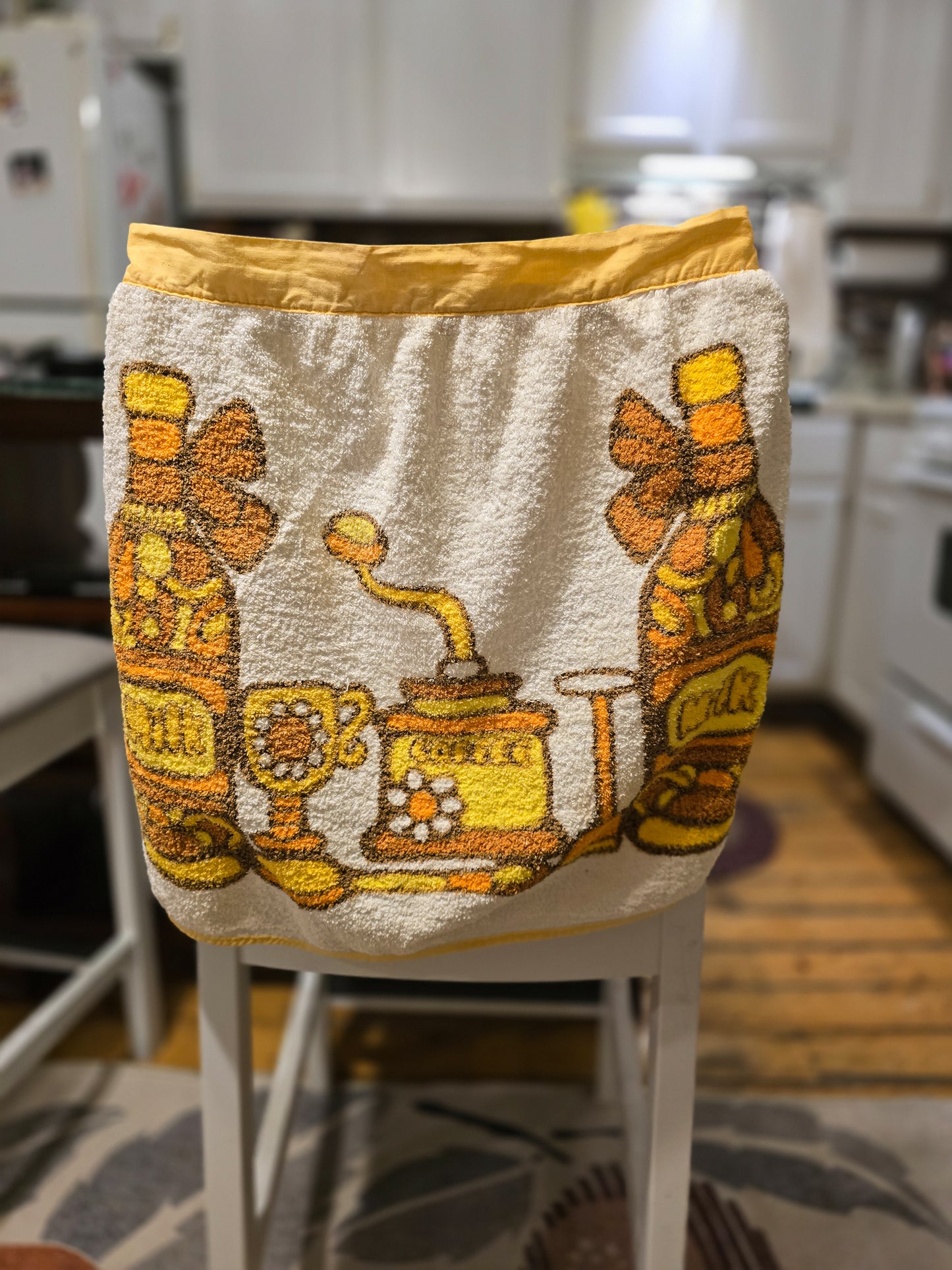 Vintage Mid-century Terry Cloth Coffee Themed Waist Apron