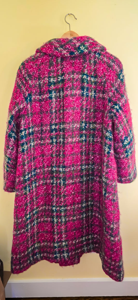 1960s Pink and Green Tweed Overcoat with sleeve guards