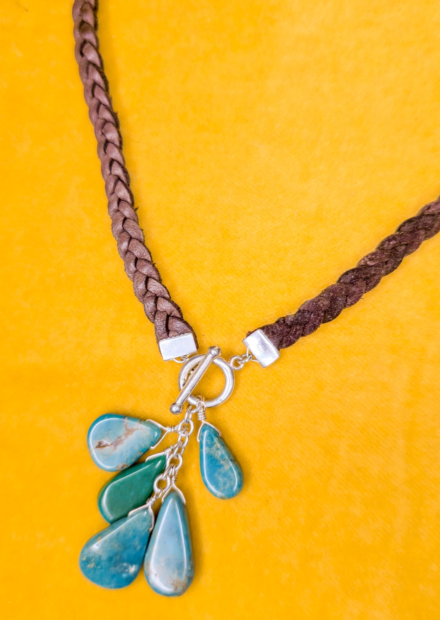Leather, Sterling Silver, and Turquoise Necklace