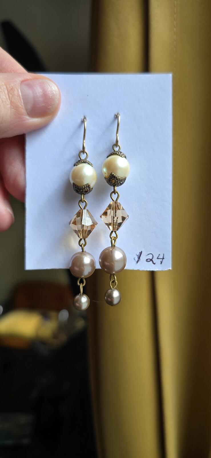 Vintage Faux Pearl and Crystal Faceted Bead Dangle Earrings