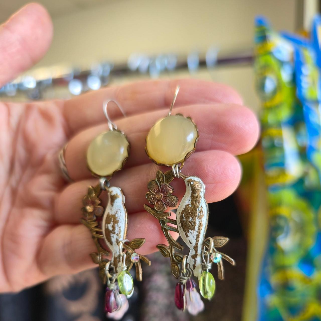 Vintage Brass Bird Dangle Earrings
