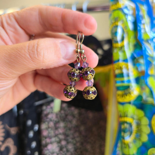 Vintage purple and gold Swarovski crystal earrings
