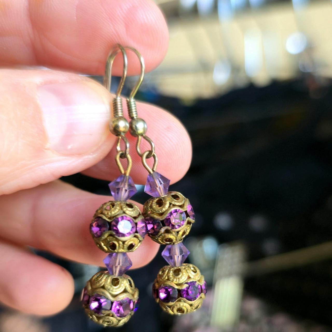 Vintage purple and gold Swarovski crystal earrings