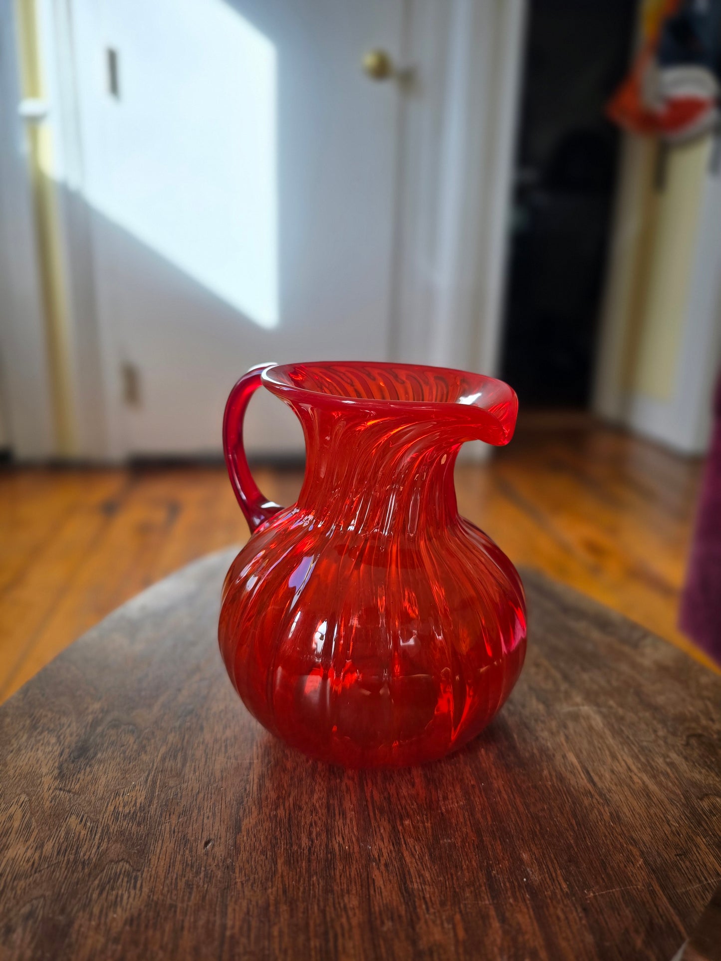 Handblown Vintage Optic Swirl Red Pitcher