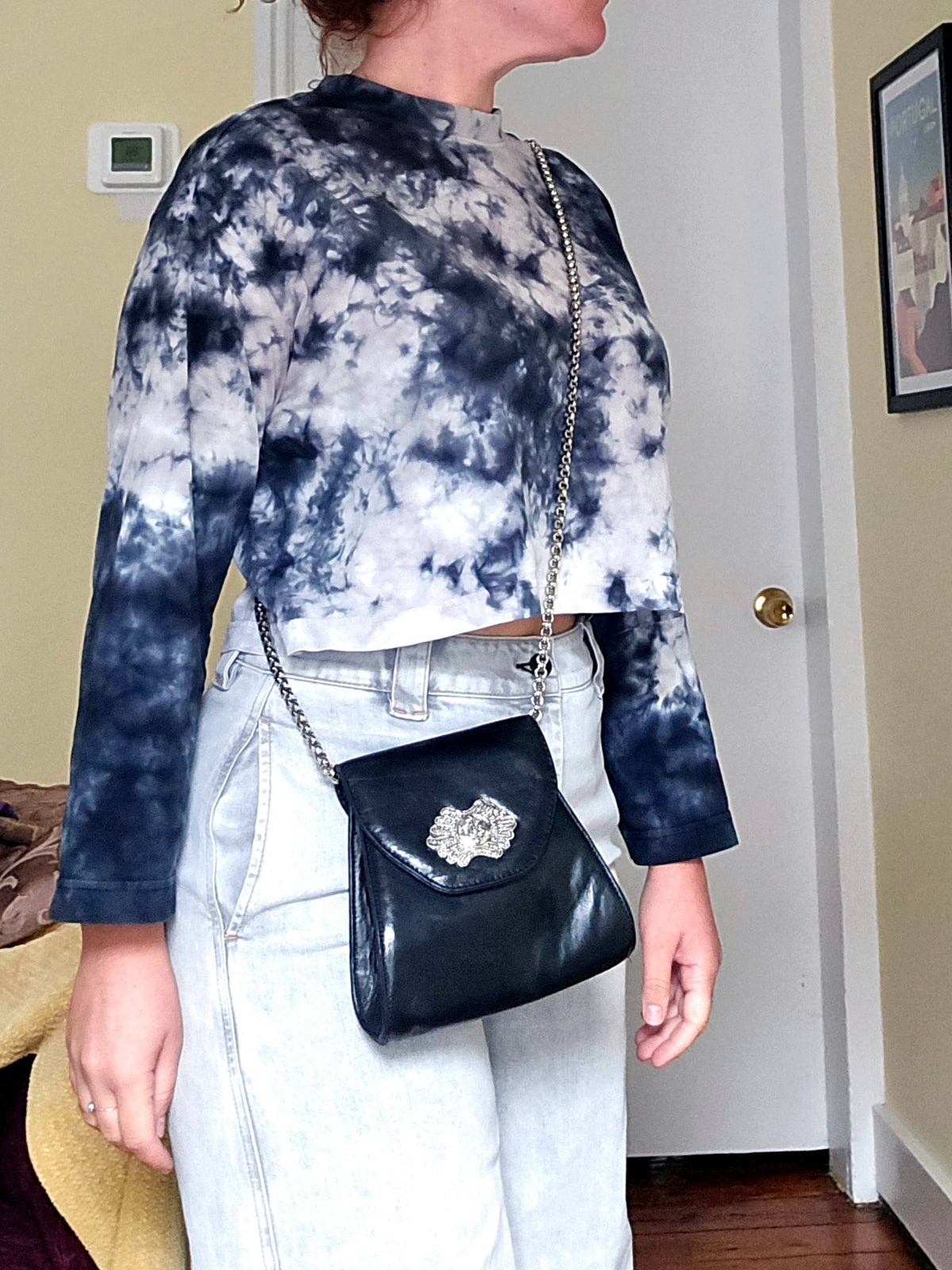 Leather Crossbody Bag with Silver Accents