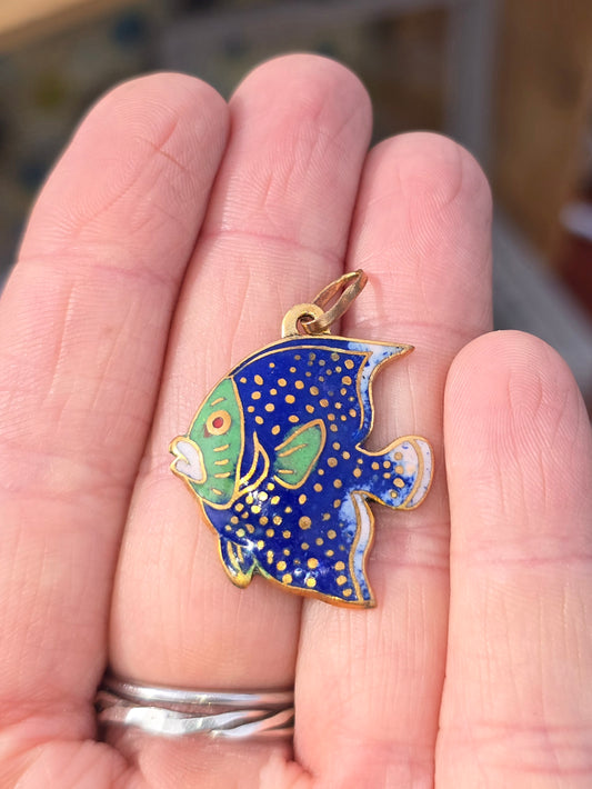 Vintage Cloisonné Brass Fish Charm