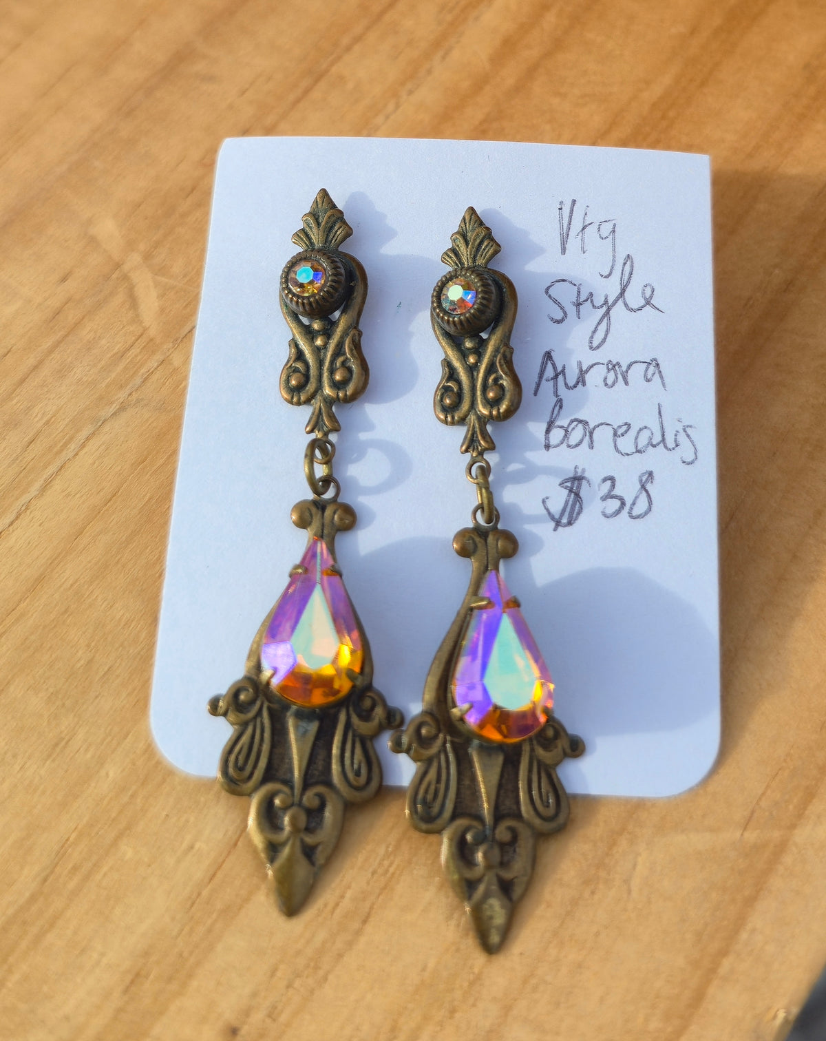 Stunning Copper and Aurora Borealis Vintage Art Nouveau Style Costume Earrings