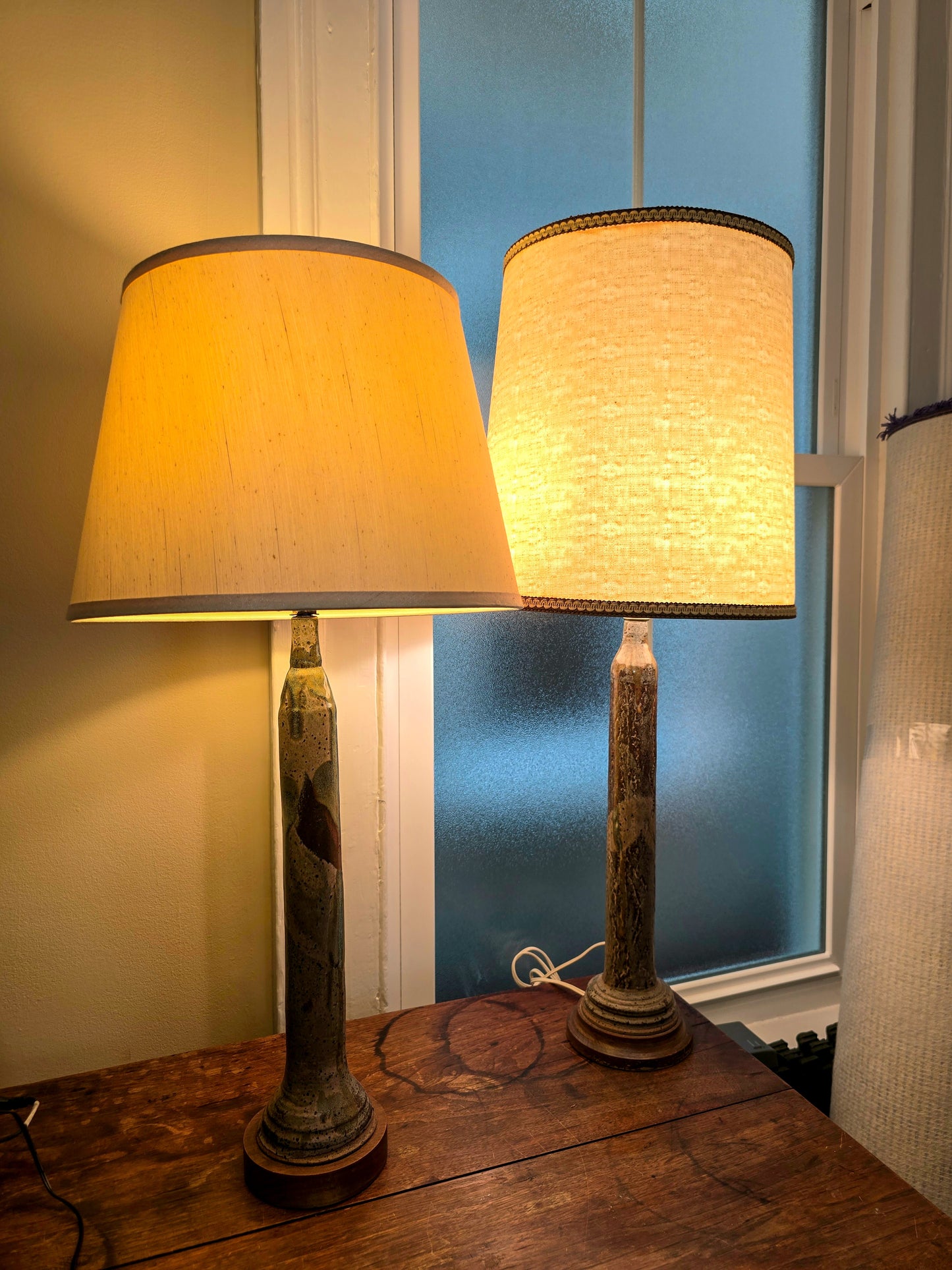 MCM Studio Pottery Slender Lamps with Walnut Base