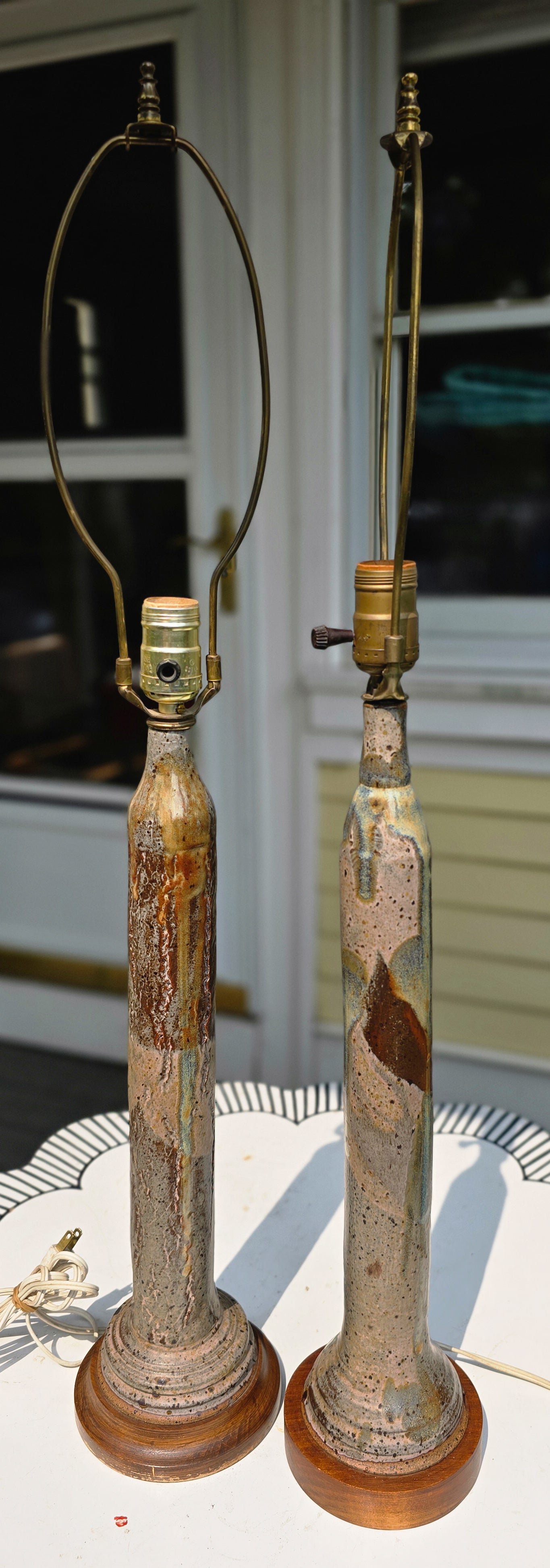 MCM Studio Pottery Slender Lamps with Walnut Base