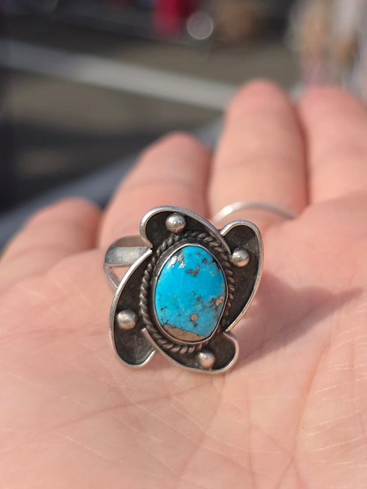 Vintage Native American Sterling Silver Ring with Morenci Turquoise