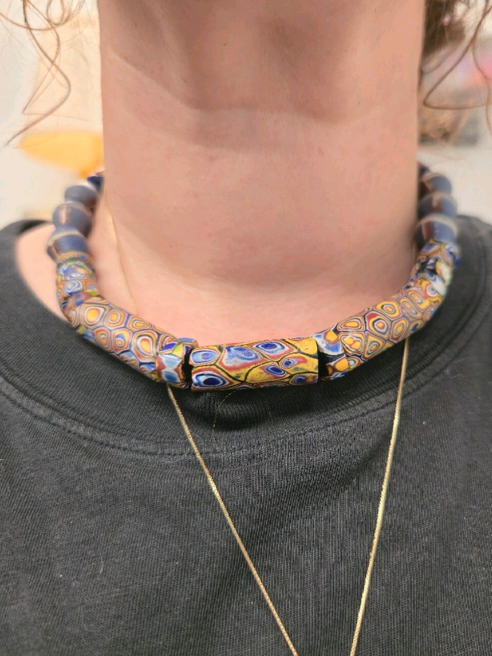 Vintage African Trade Bead Millefiore Necklace Estate jewelry 17"