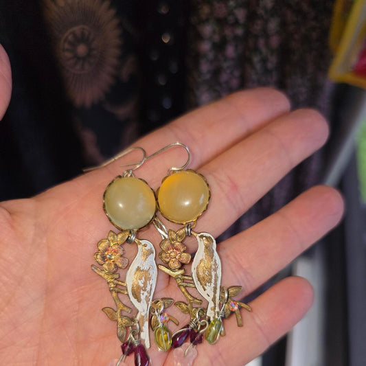 Vintage Brass Bird Dangle Earrings