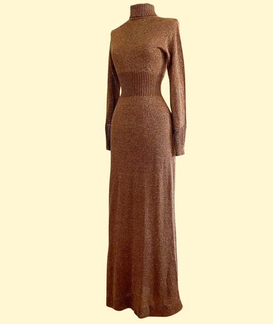 Vintage 70's Wenjilli Bronze-Copper Lurex Gown