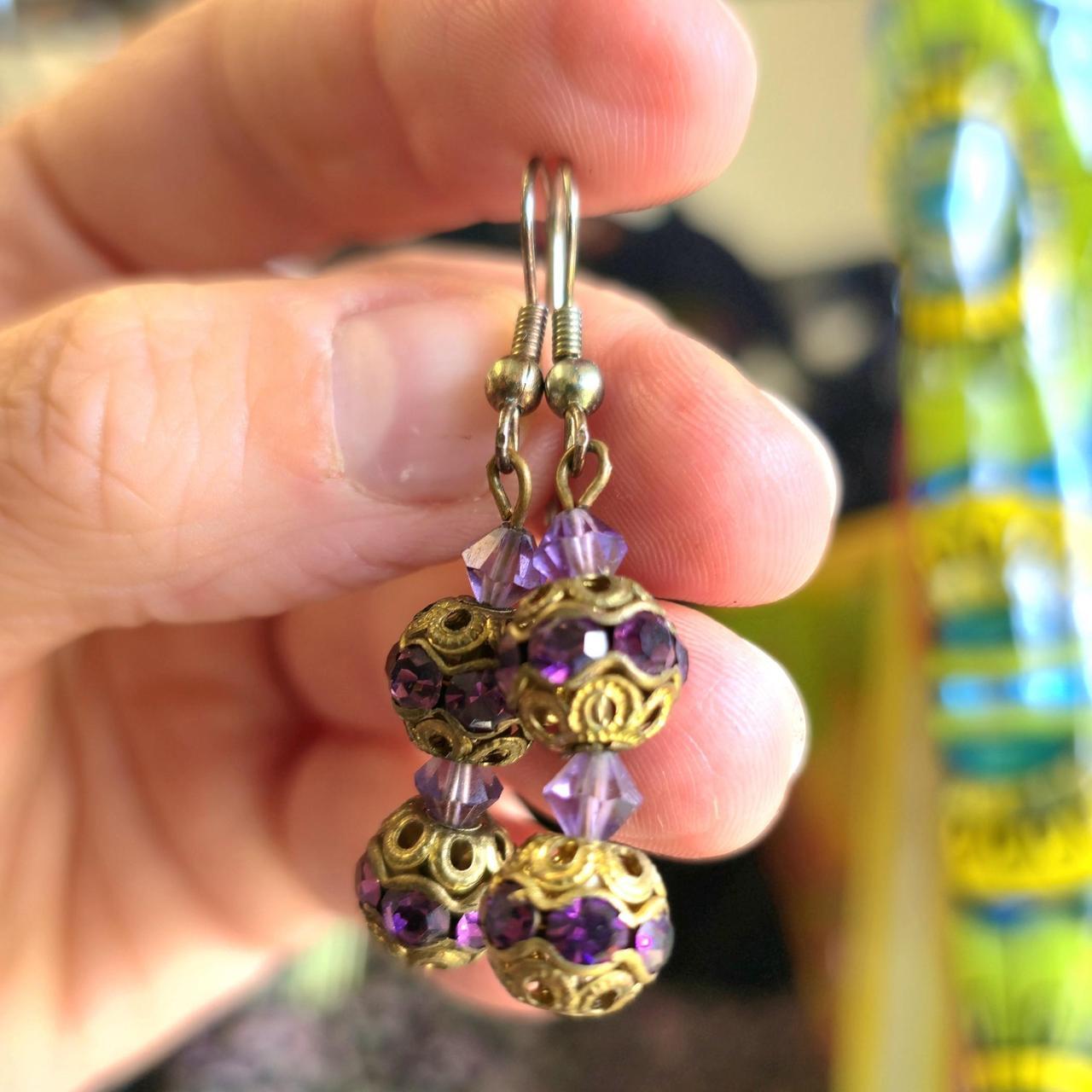 Vintage purple and gold Swarovski crystal earrings
