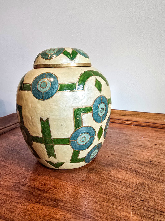 Vintage Mid-Century Indian Brass Cloisonne Urn