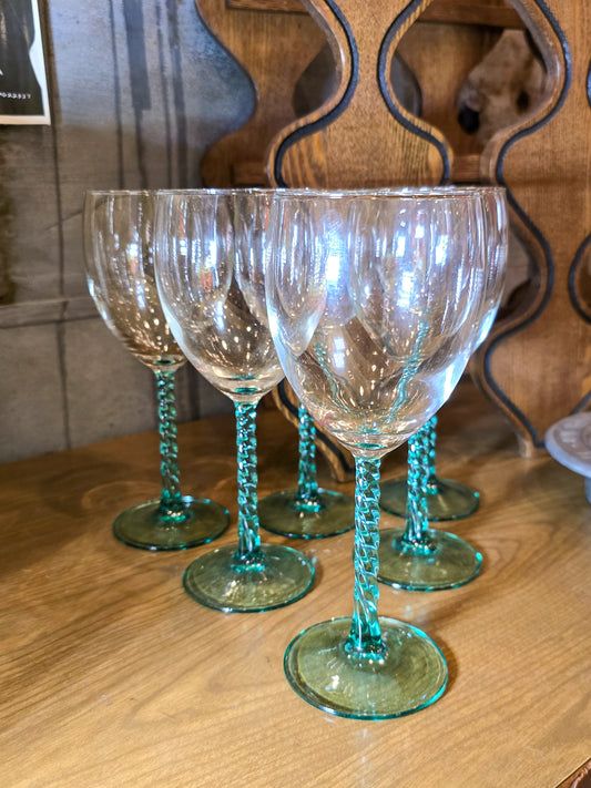 Vintage Crystal D'Arques Aqua Twist Stem Wine Glasses