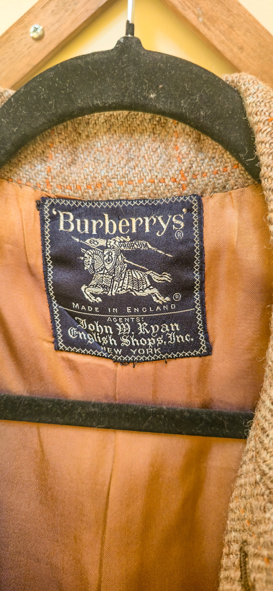 1970s Burberry Tweed Wool Overcoat with Leather buttons