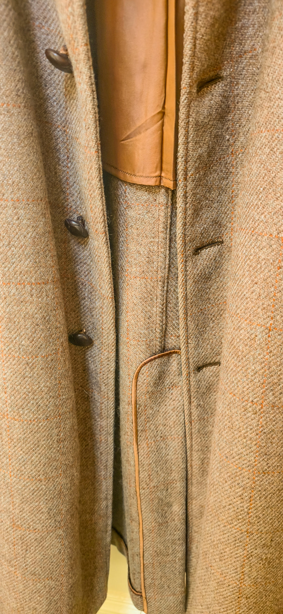 1970s Burberry Tweed Wool Overcoat with Leather buttons