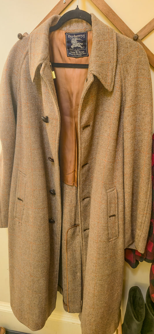 1970s Burberry Tweed Wool Overcoat with Leather buttons