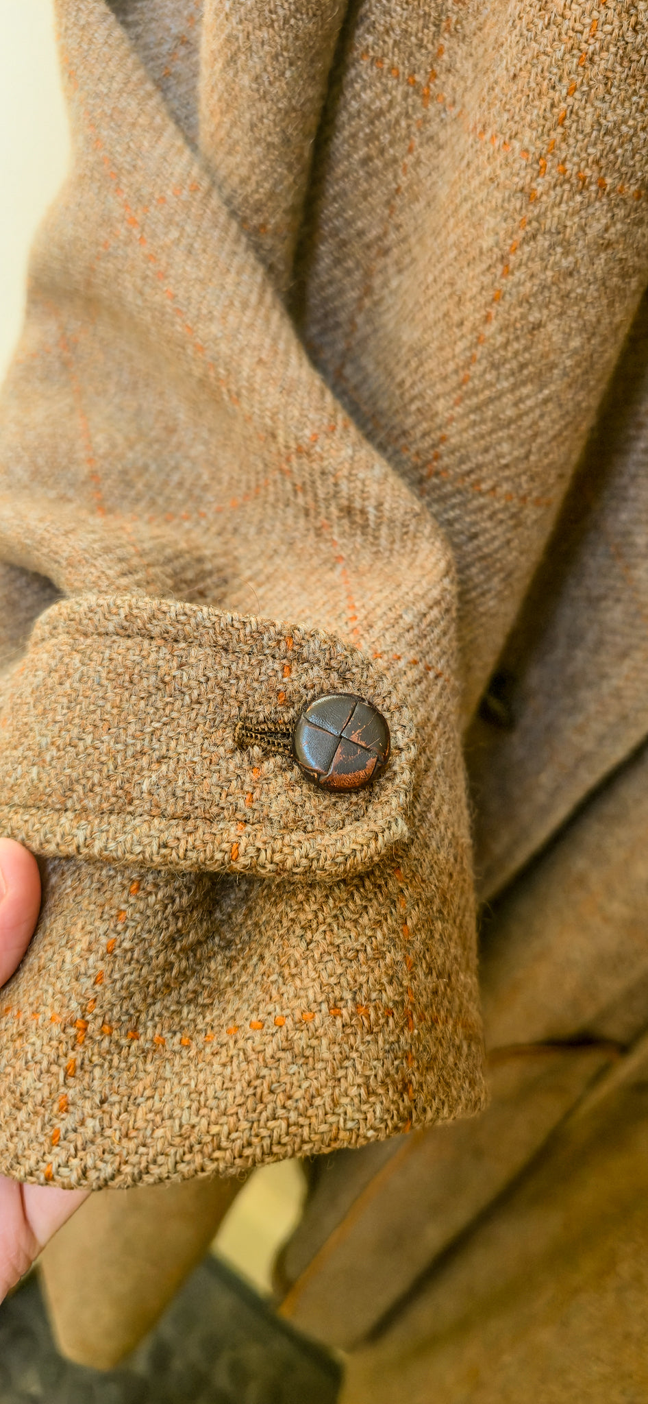 1970s Burberry Tweed Wool Overcoat with Leather buttons