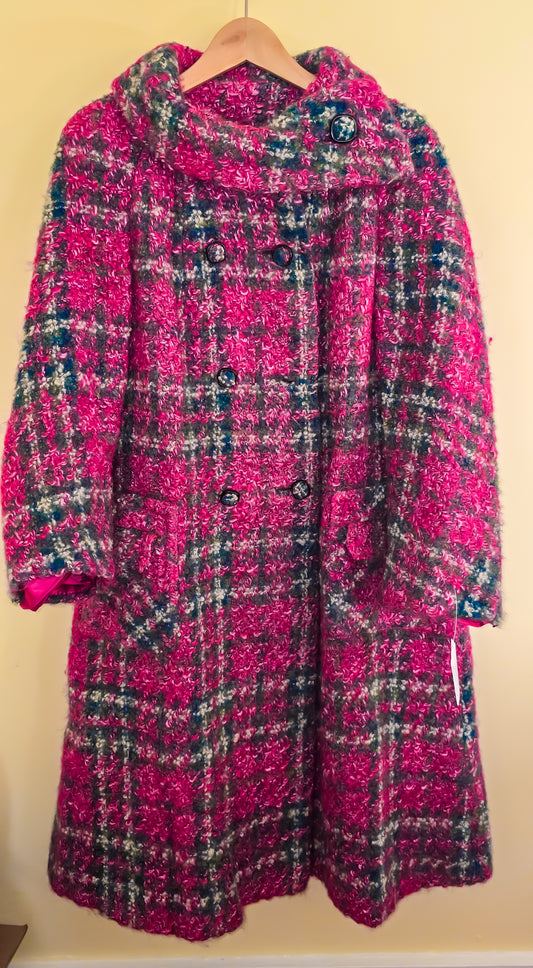 1960s Pink and Green Tweed Overcoat with sleeve guards