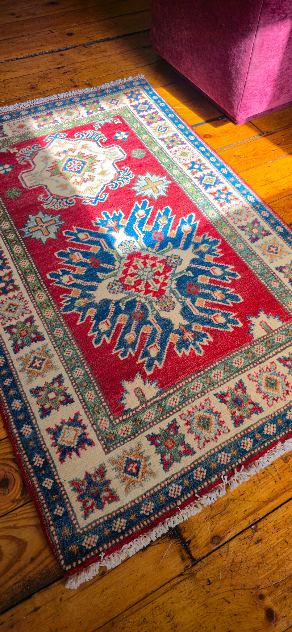 New Boho Kazak Hand knotted wool area rug 4ft x 2ft10