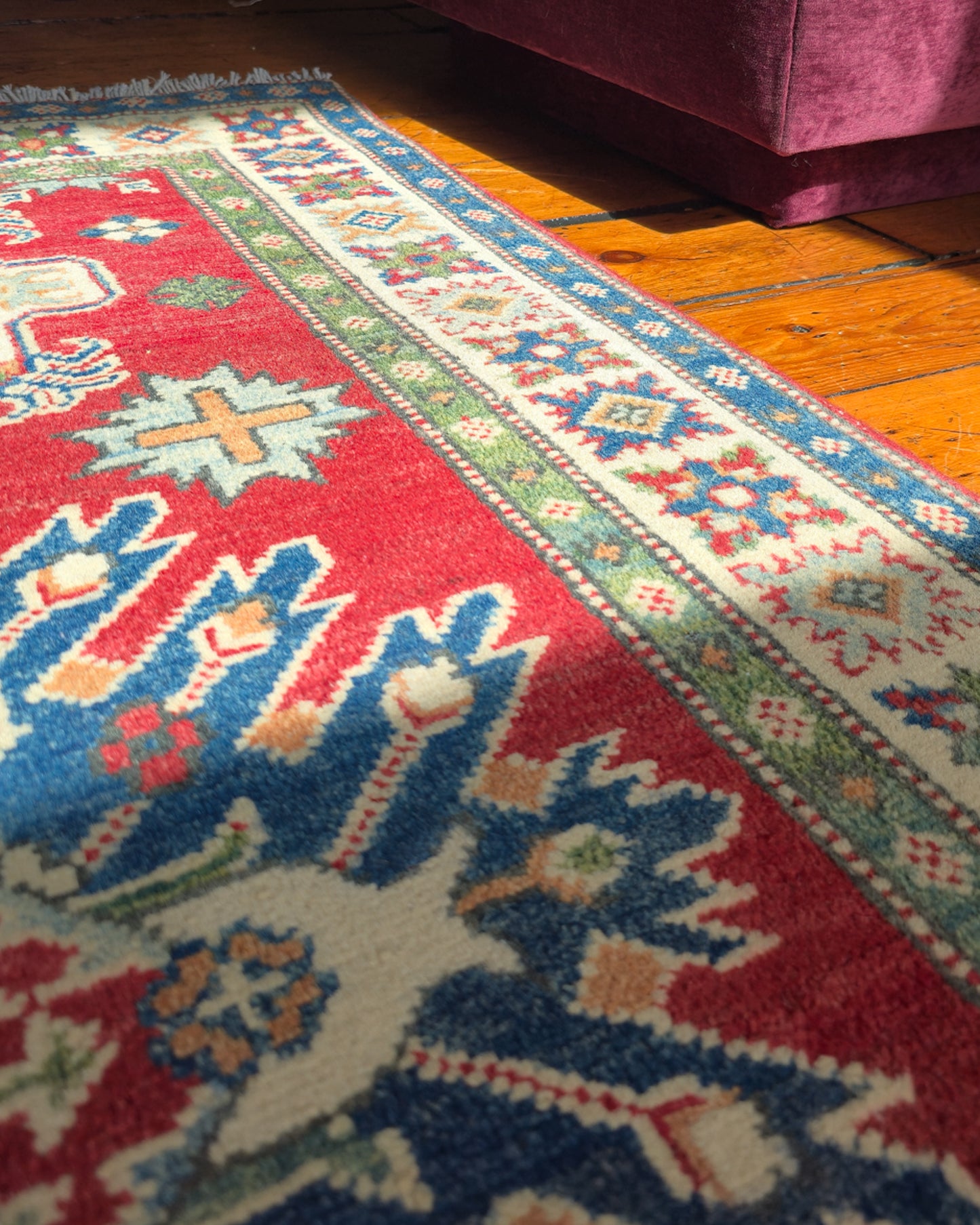 New Boho Kazak Hand knotted wool area rug 4ft x 2ft10