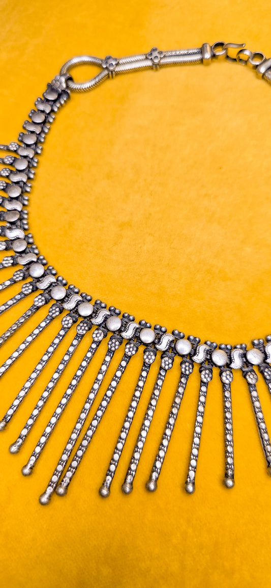 Vintage Estate Jewelry Rajasthani Sterling Silver Bib Necklace