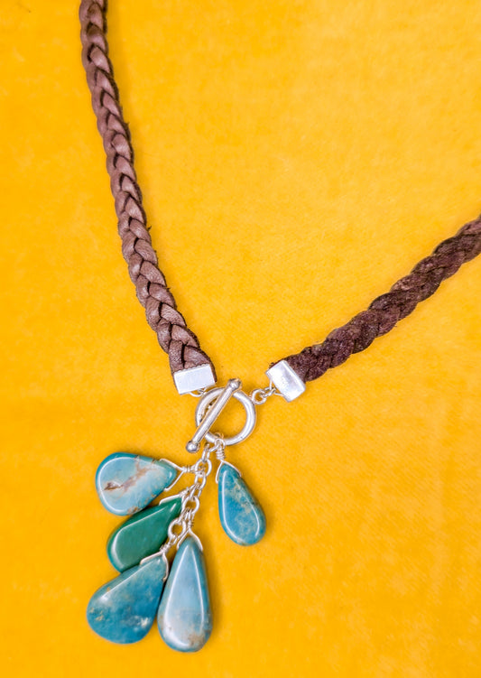 Leather, Sterling Silver, and Turquoise Necklace