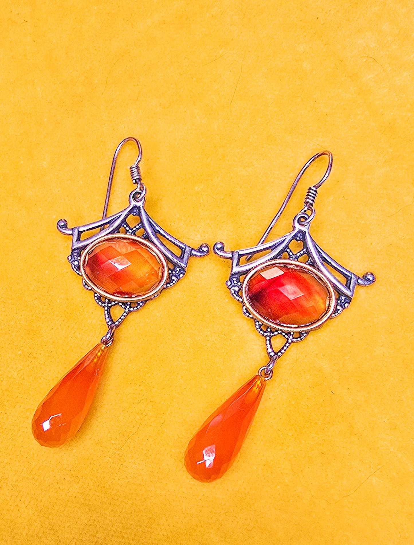 Stamas Sterling Vintage Sterling Earrings with Carnelian set in Brass