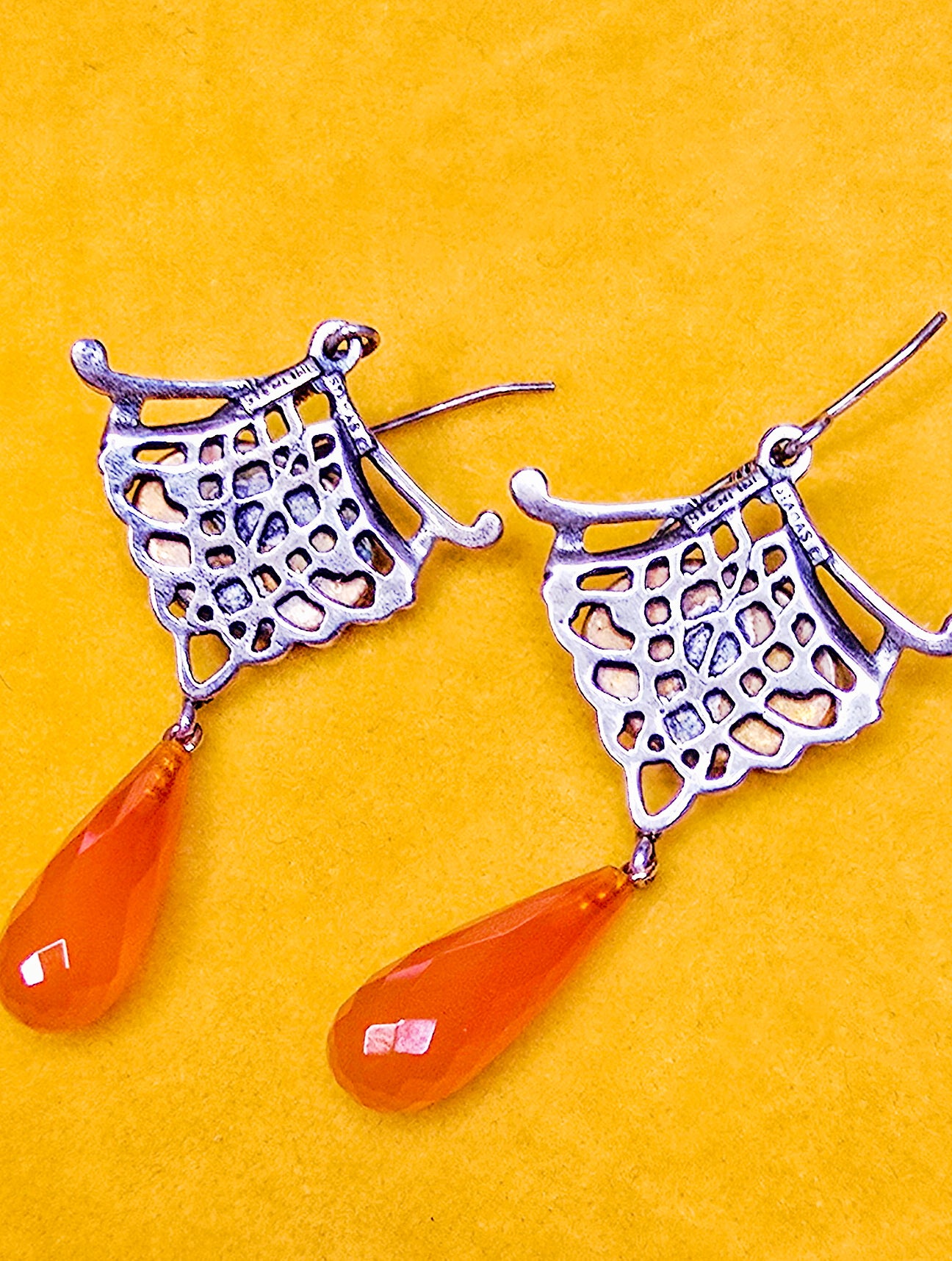 Stamas Sterling Vintage Sterling Earrings with Carnelian set in Brass