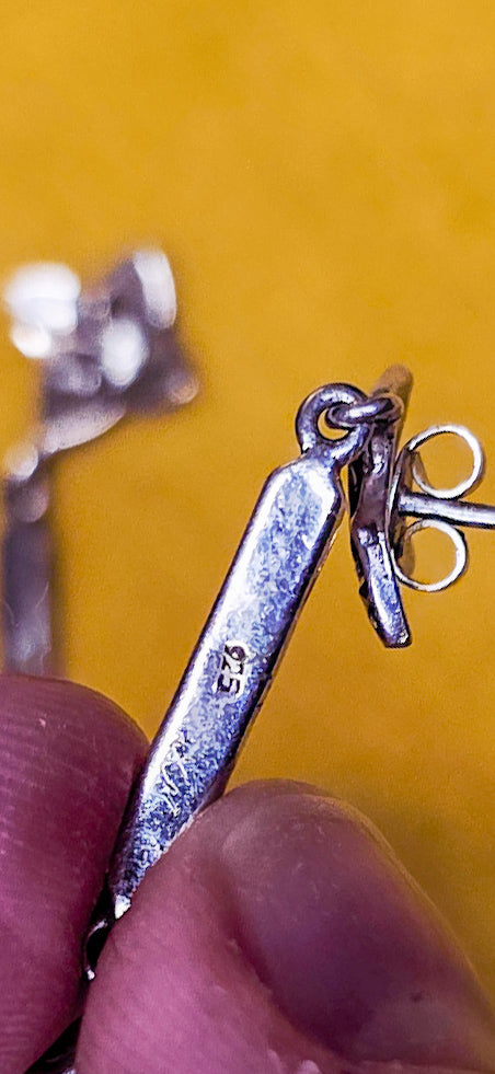 Vintage Art Deco Sterling Silver Marcasite and Amethyst Dangle Earrings 925