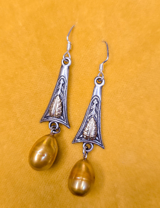 Vintage Stamas Sterling Earrings with 14k gold and Fresh Water Pearls