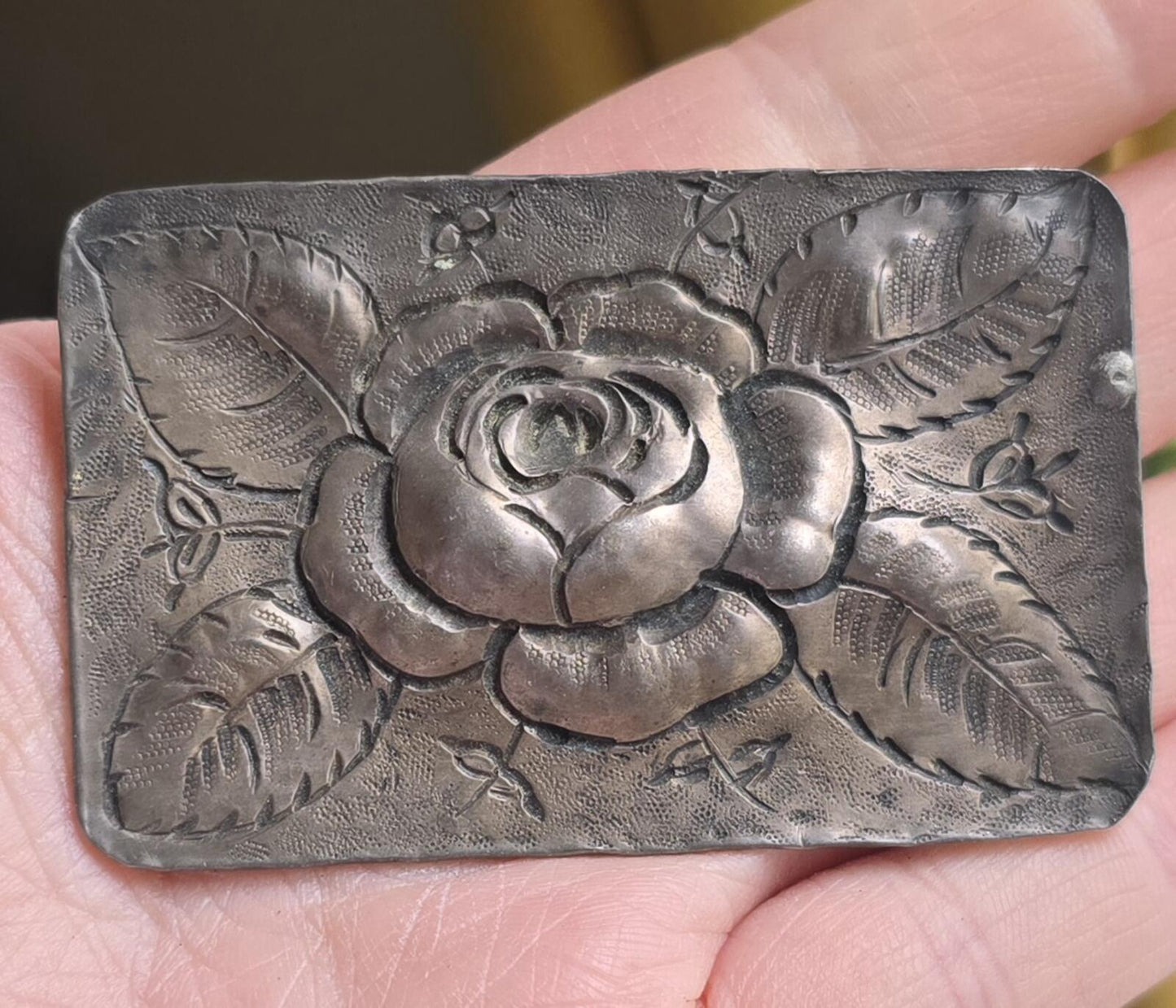 Vintage Hammered Sterling Silver Rose Pin