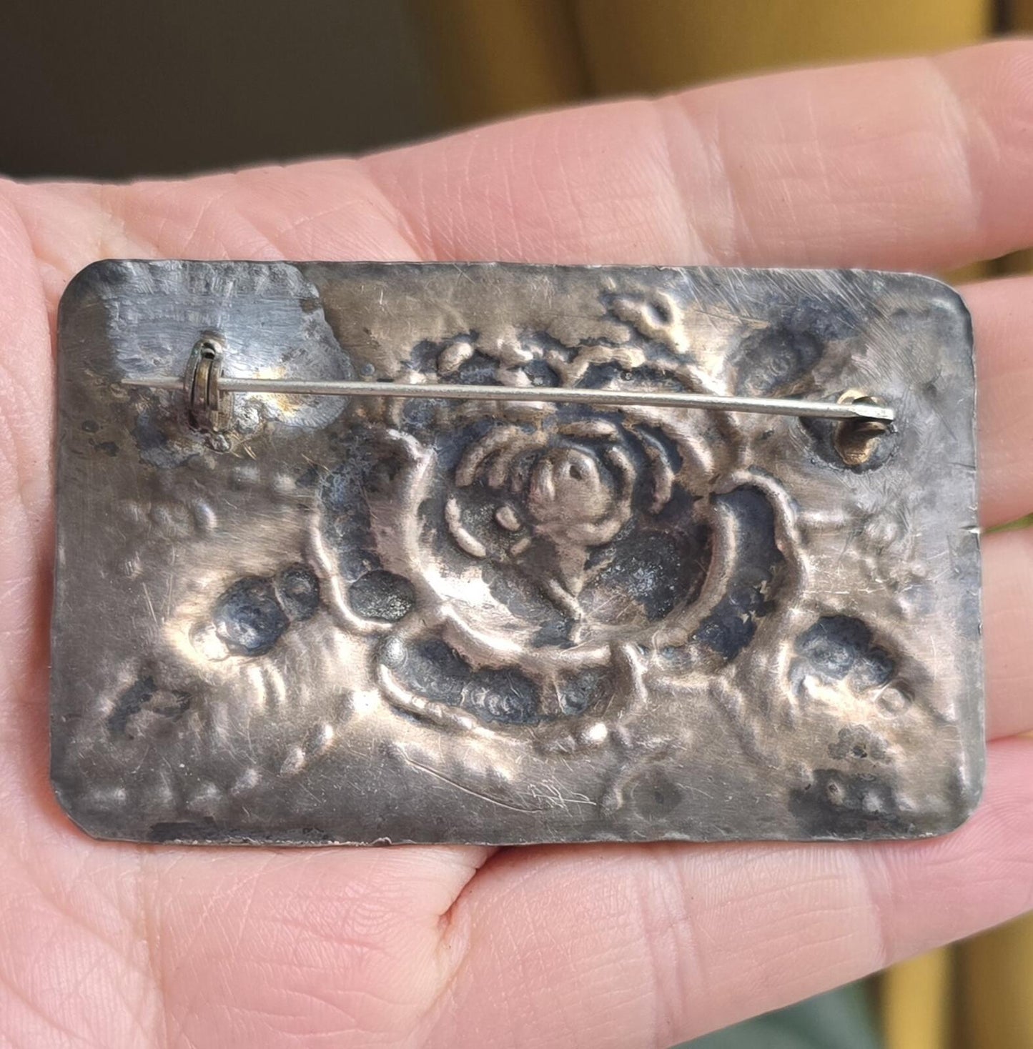 Vintage Hammered Sterling Silver Rose Pin