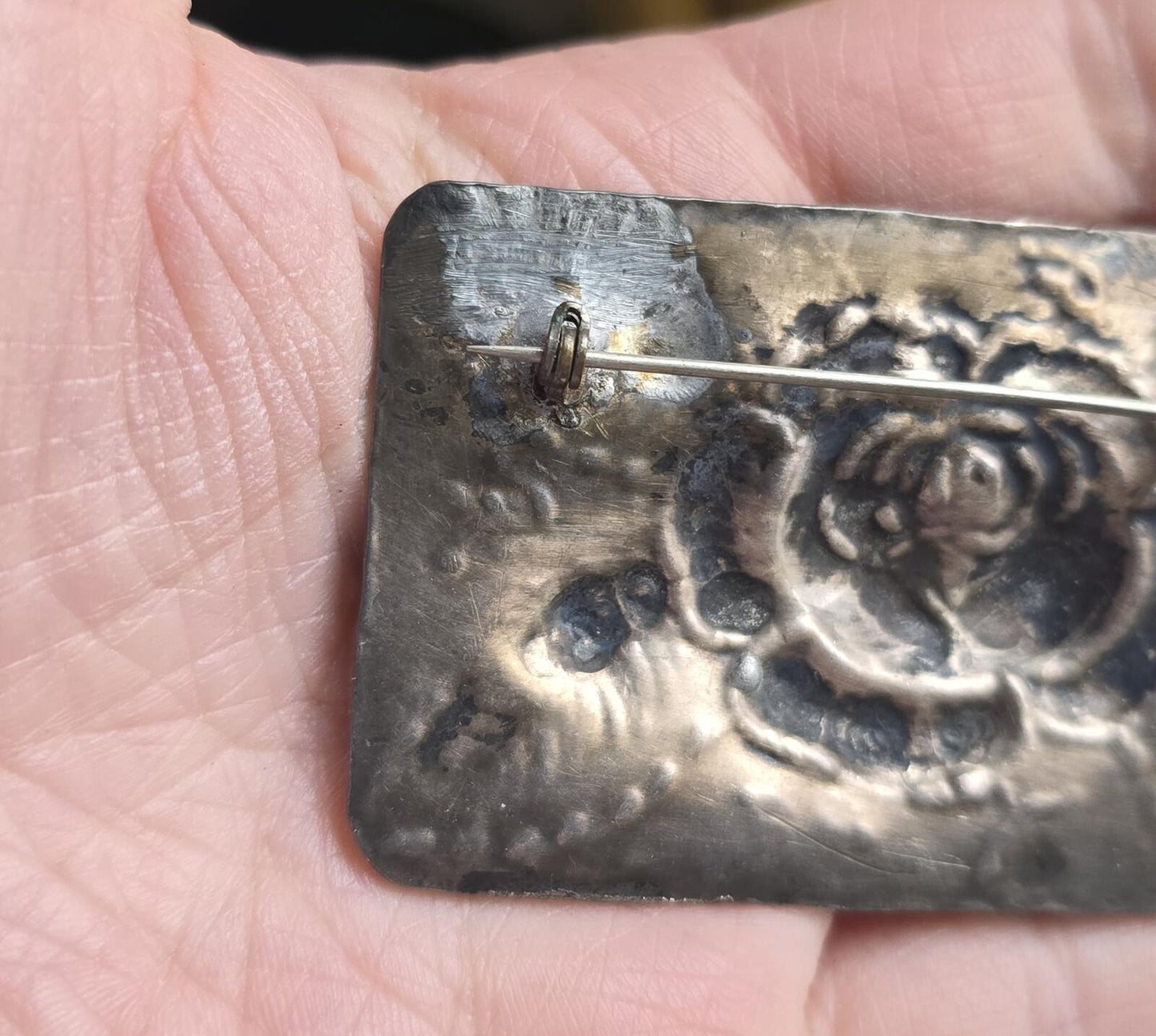 Vintage Hammered Sterling Silver Rose Pin
