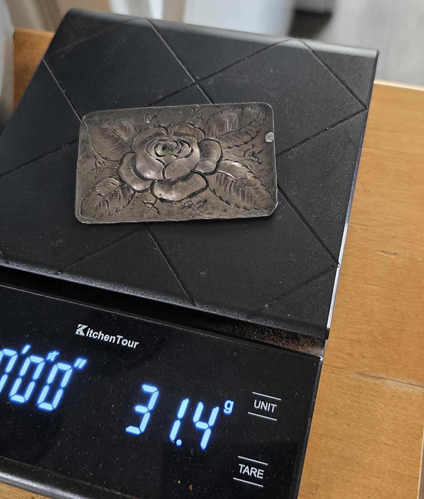 Vintage Hammered Sterling Silver Rose Pin