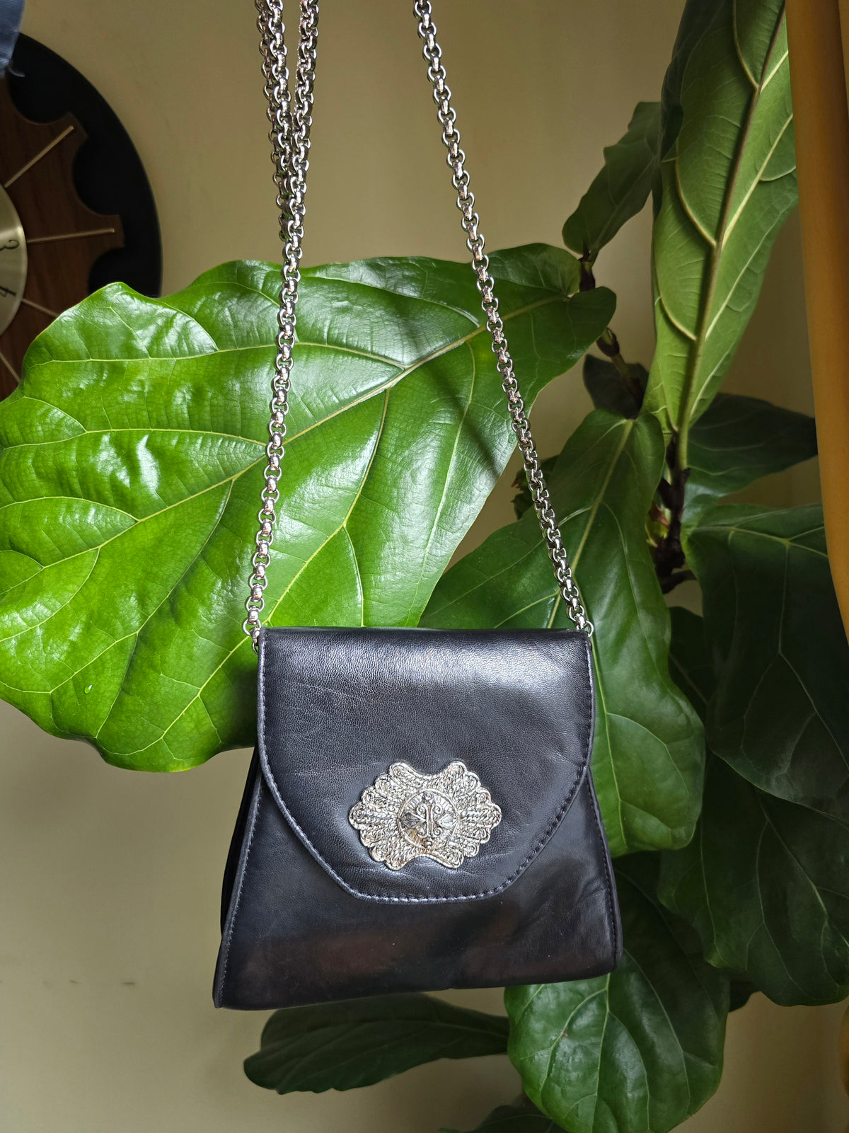 Leather Crossbody Bag with Silver Accents