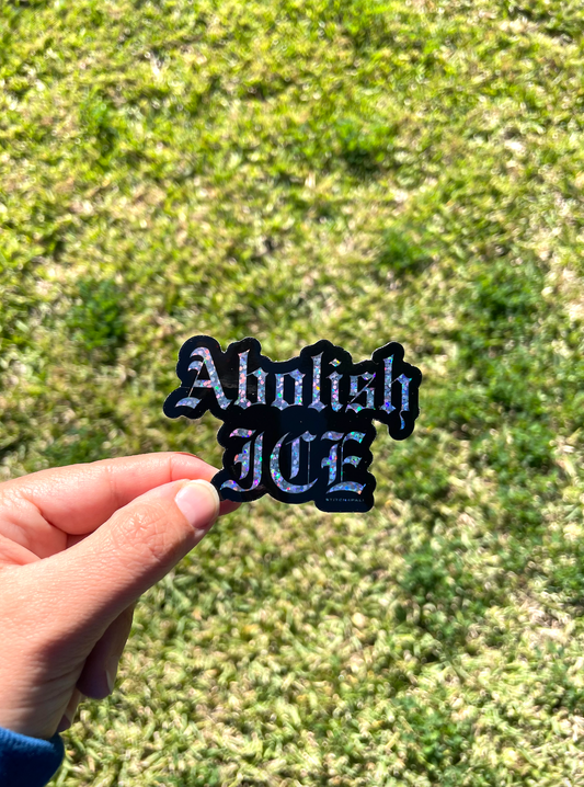 Abolice ICE glitter sticker with Old English Font