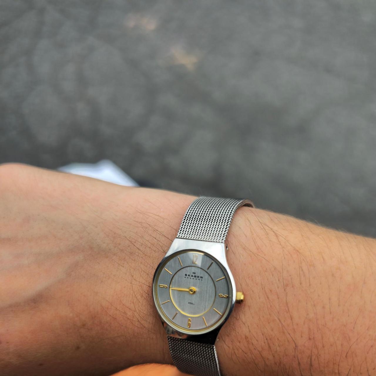 Vintage Skagen silver watch with gold accents