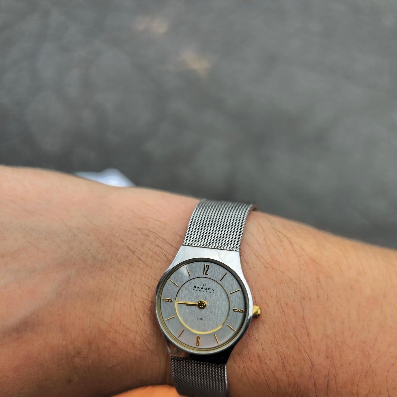 Vintage Skagen silver watch with gold accents