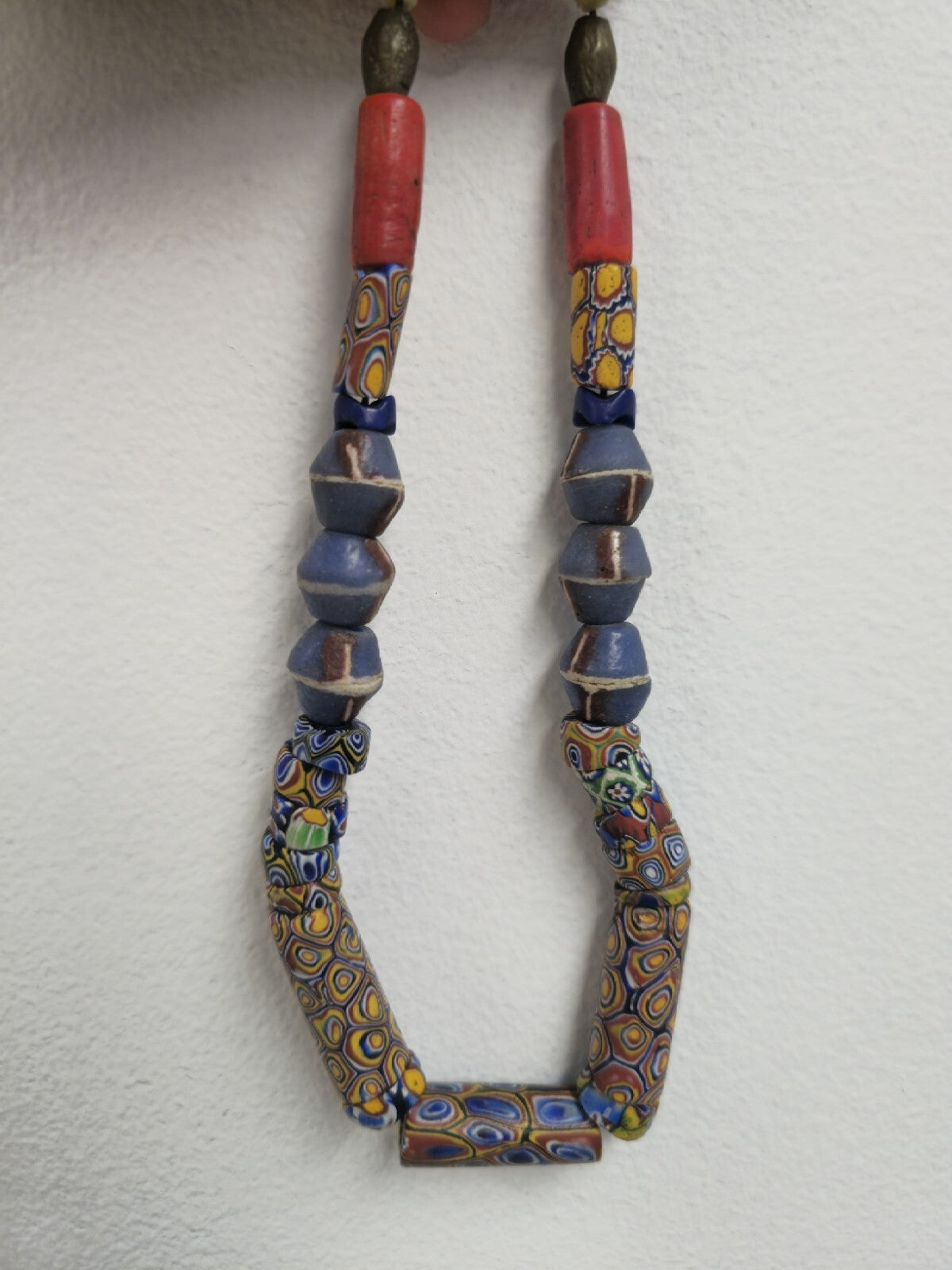 Vintage African Trade Bead Millefiore Necklace Estate jewelry 17"