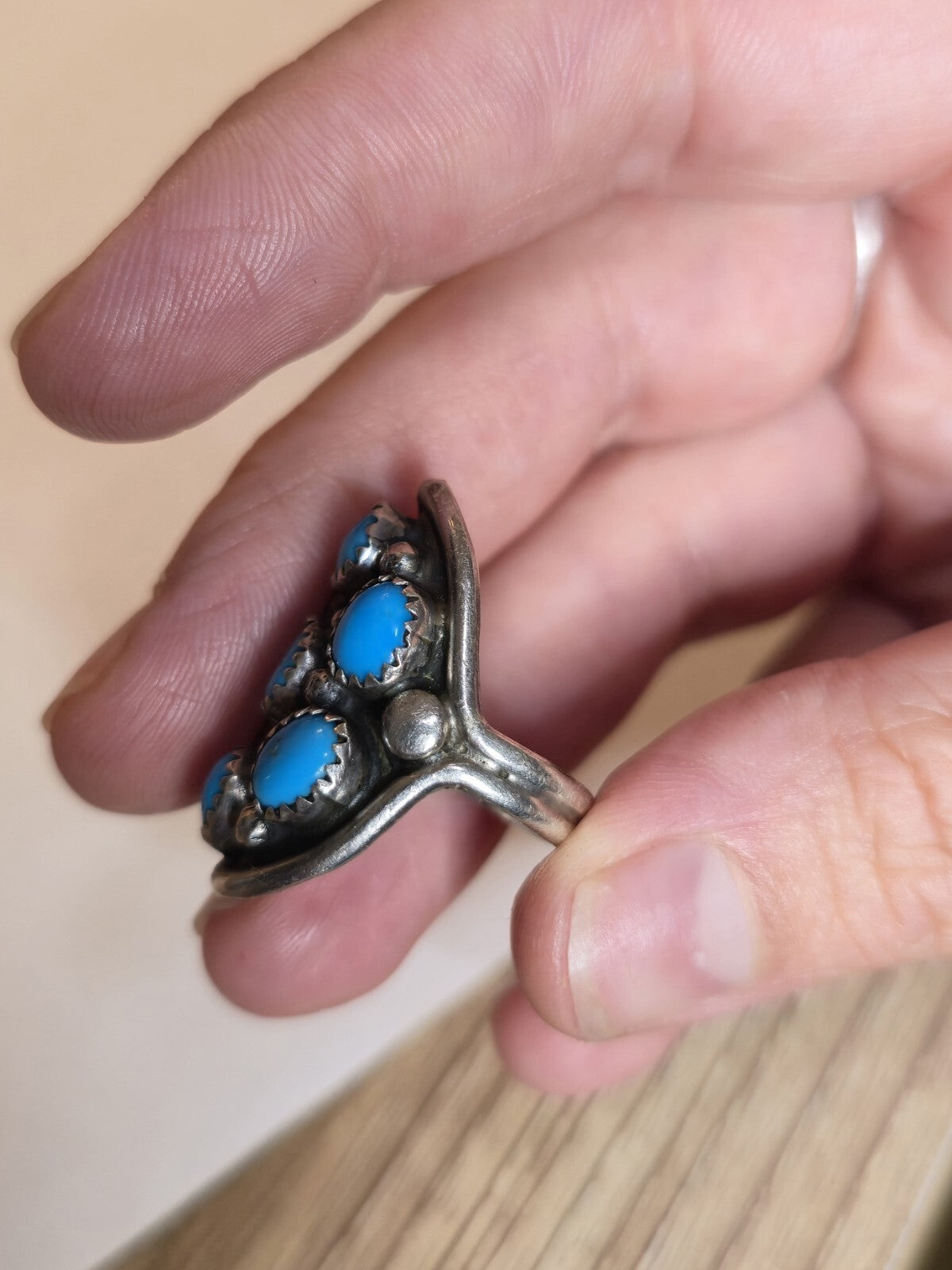 Sterling Silver 925 Ring Vintage Native American Navajo Blue Turquoise, Size 6.5