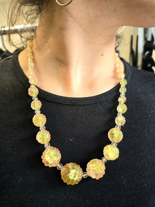Art Deco Czech Uranium Vaseline Glass Beaded Necklace