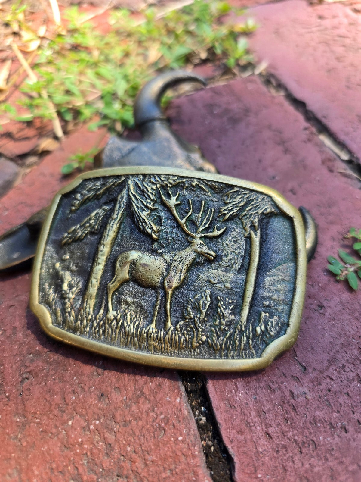 1970s Solid Vintage Brass Elk Belt Buckle