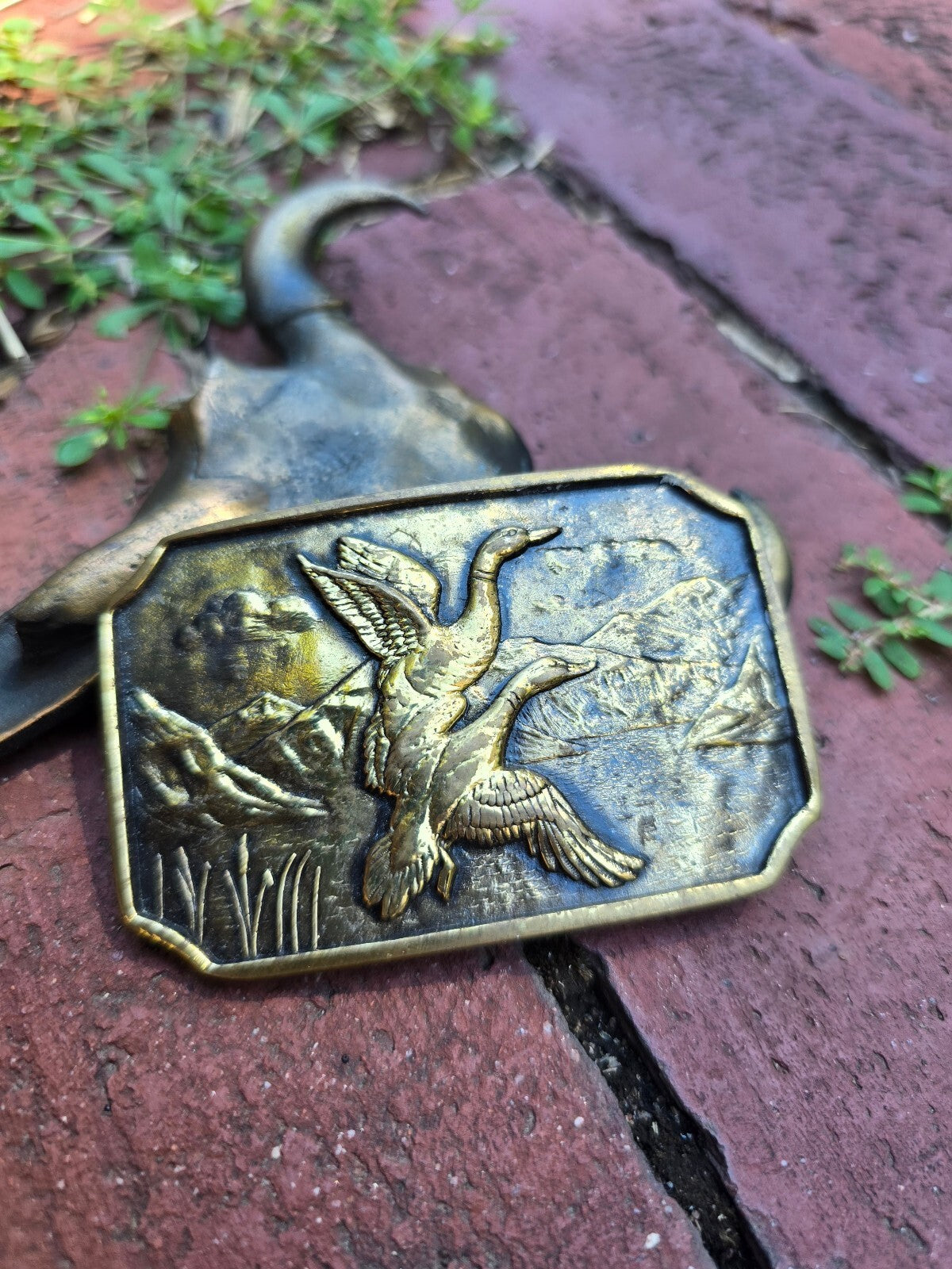 1970s Vintage Brass Flying Mallard Duck Belt Buckle