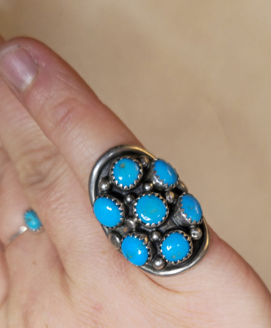 Sterling Silver 925 Ring Vintage Native American Navajo Blue Turquoise, Size 6.5