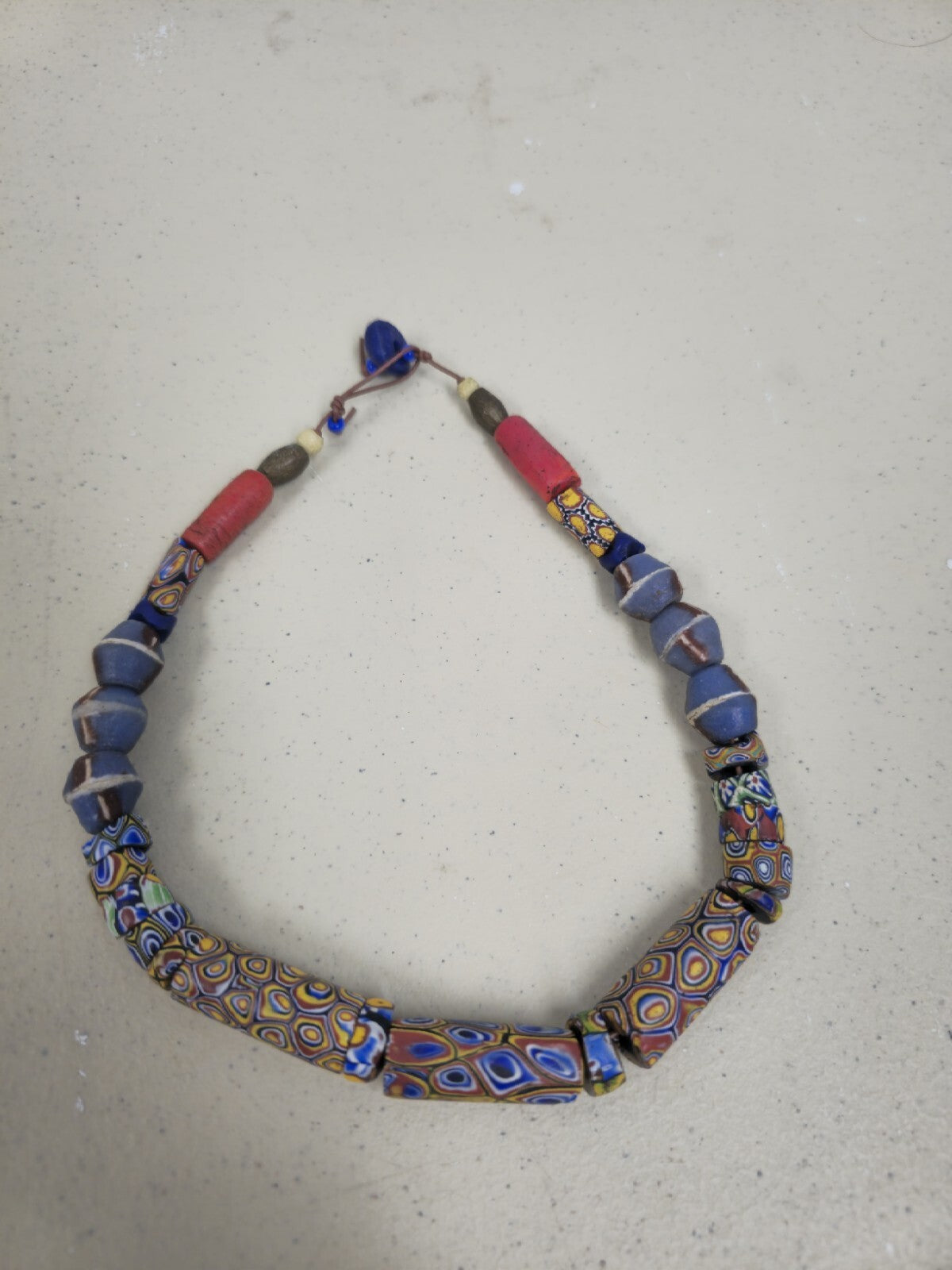 Vintage African Trade Bead Millefiore Necklace Estate jewelry 17"